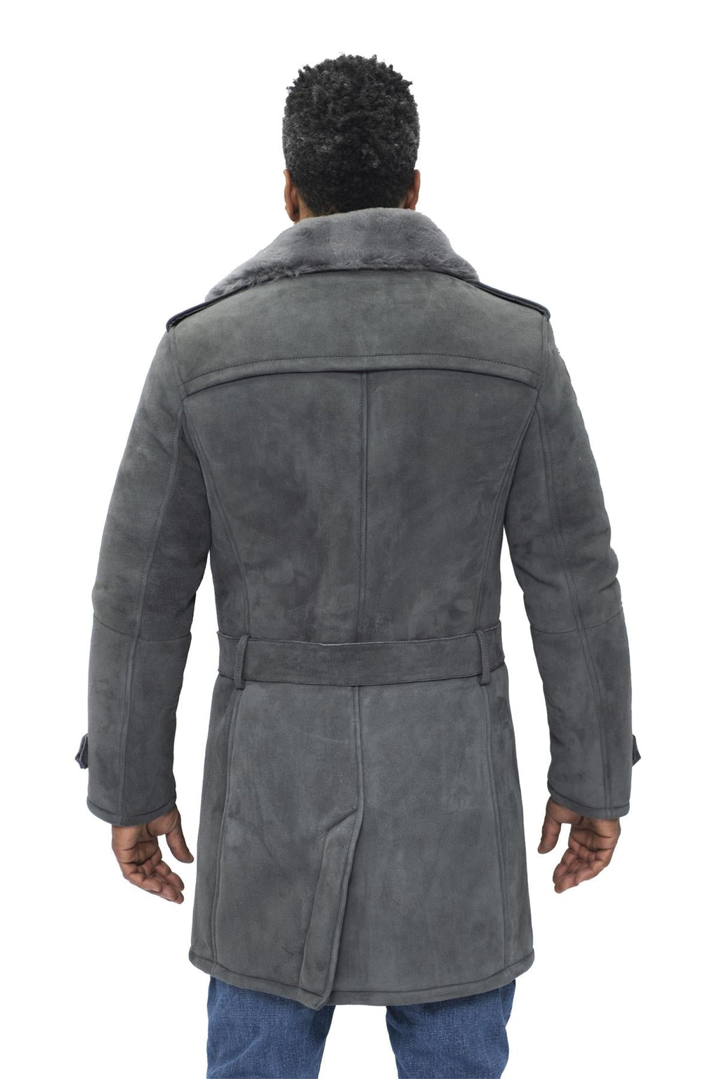 Mens Shearling Sheepskin Suede Pea Coat-Cali