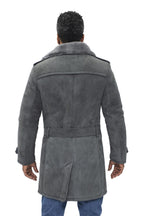 Mens Shearling Sheepskin Suede Pea Coat-Cali
