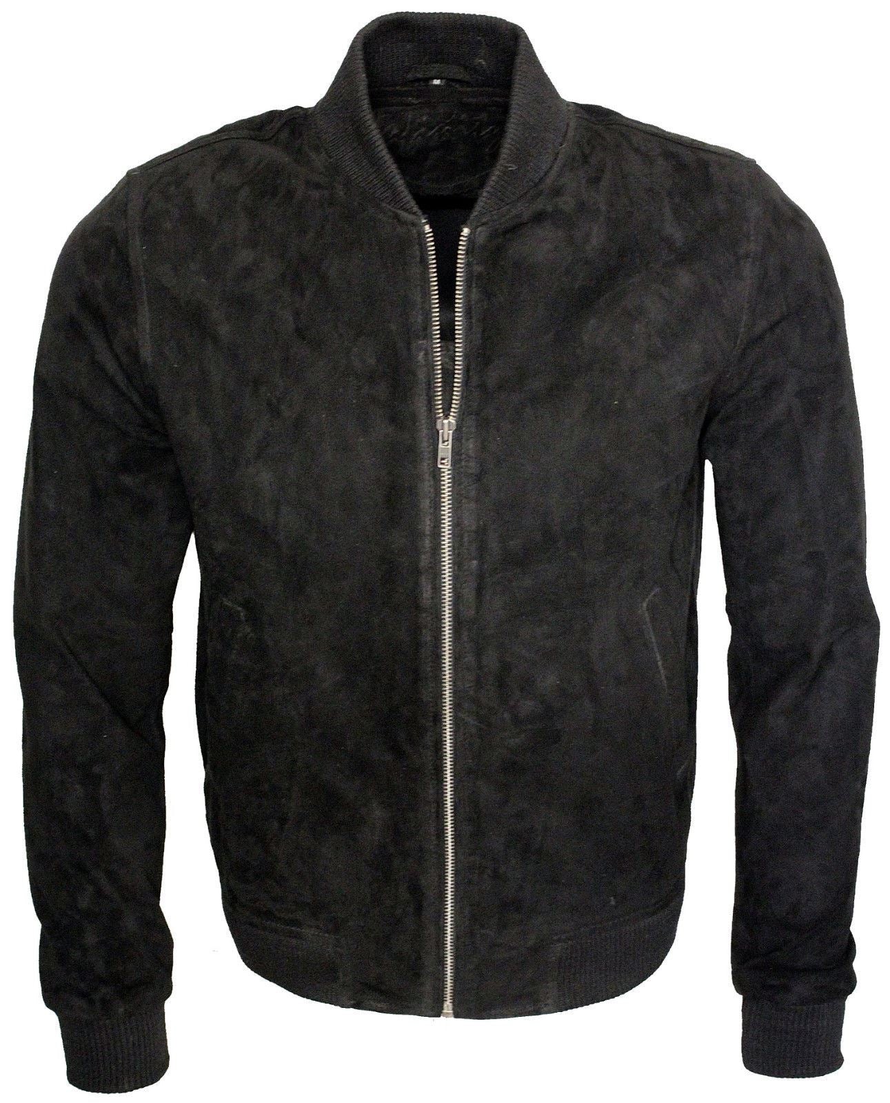 Mens Varsity Soft Suede Leather Bomber Jacket
