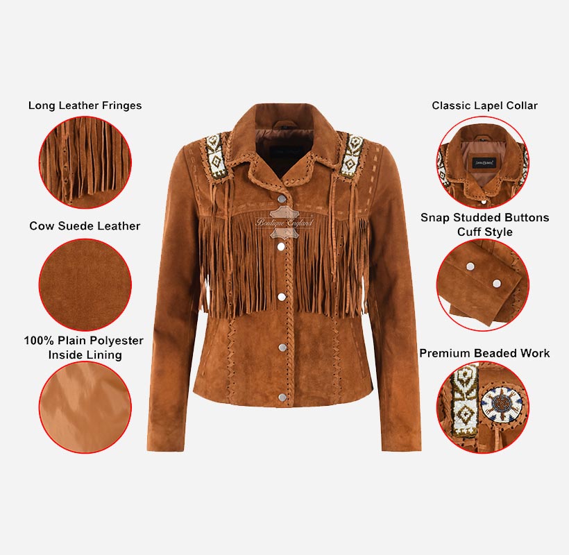 PRAIRIE Women's Western Style Suede Fringe Jacket