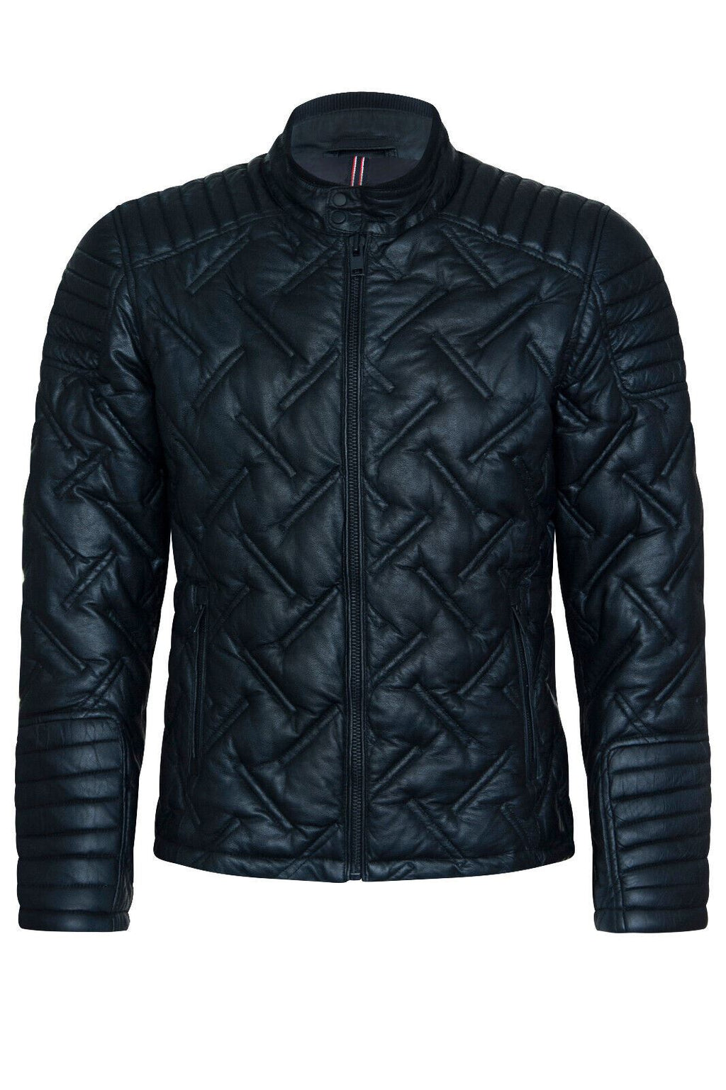 Men's Black Leather Quilted Biker Jacket - Manaus