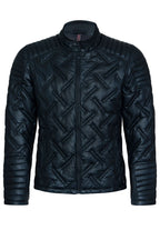 Men's Black Leather Quilted Biker Jacket - Manaus