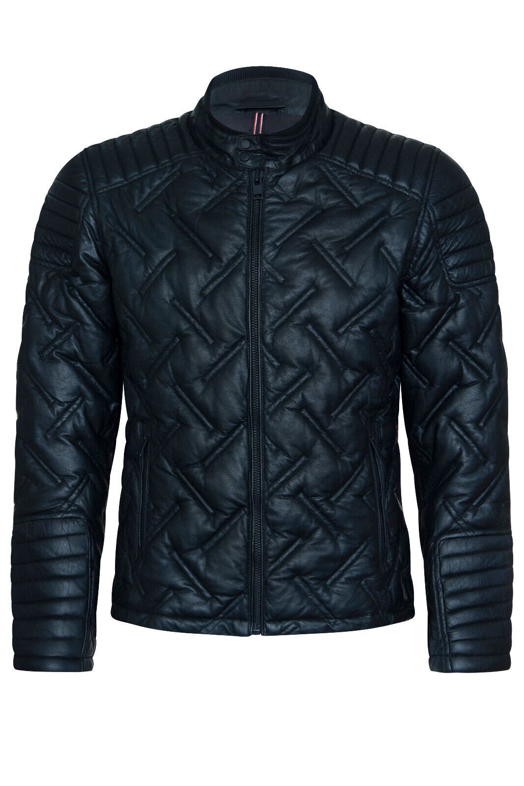 Men's Black Leather Quilted Biker Jacket - Manaus
