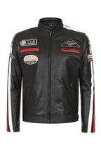 FRANCIS Women's Genuine Leather Racing Jacket - Black Red White Stripes