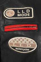 FRANCIS Women's Genuine Leather Racing Jacket - Black Red White Stripes