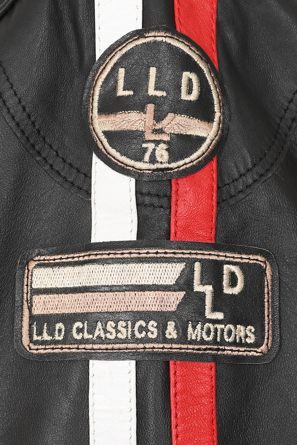 FRANCIS Women's Genuine Leather Racing Jacket - Black Red White Stripes