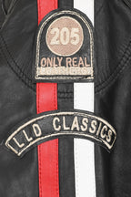 FRANCIS Women's Genuine Leather Racing Jacket - Black Red White Stripes