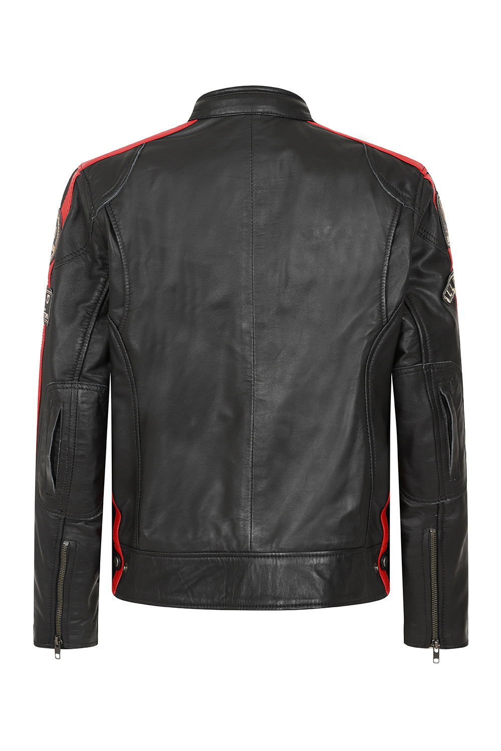 FRANCIS Women's Genuine Leather Racing Jacket - Black Red White Stripes