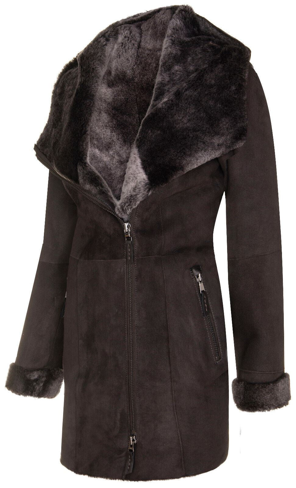 Womens Merino Sheepskin Hooded Coat-Antioch