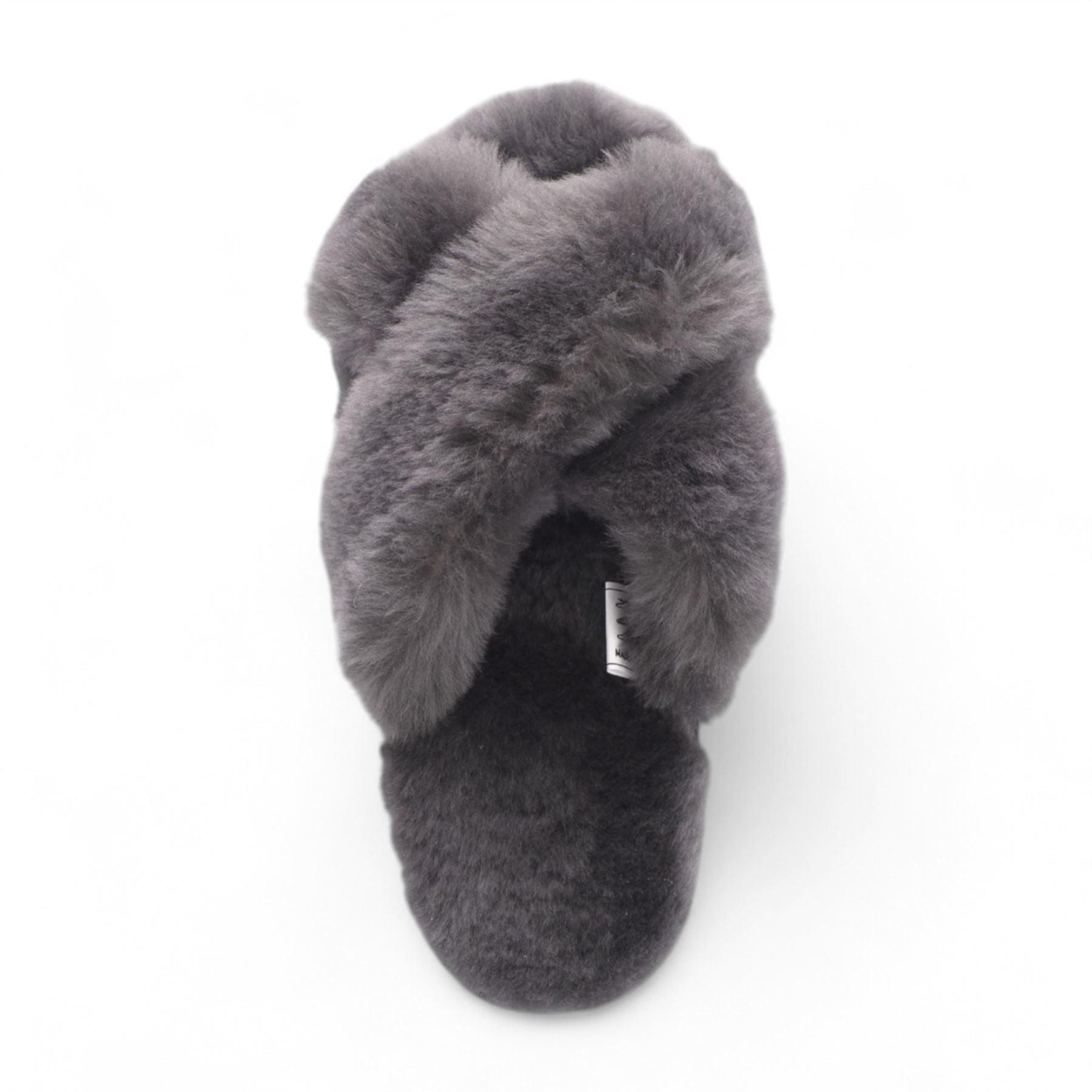 Women's Sheepskin Slippers Grey Warm Winter Fur Crossover - Snowbelle