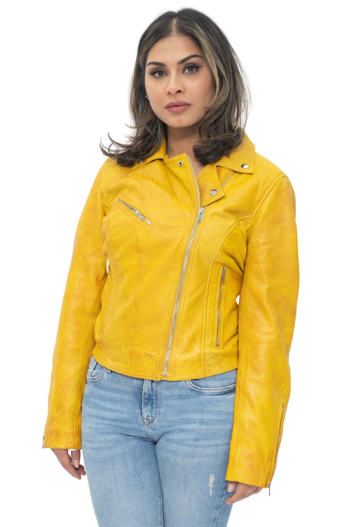 Womens Leather Classic Biker Brando Jacket-Baku