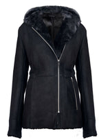 Womens Black Hooded Merino Sheepskin Jacket-Mandalay