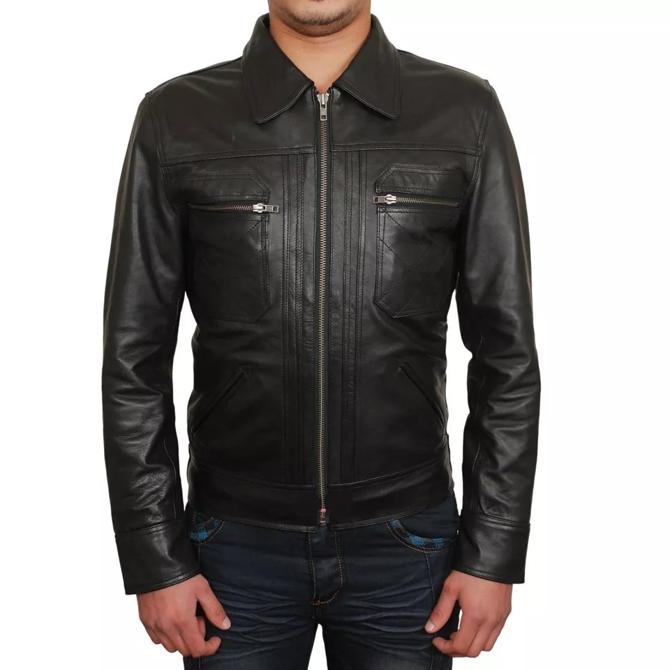 Men Designer Jacket Genuine Black Lambskin Leather