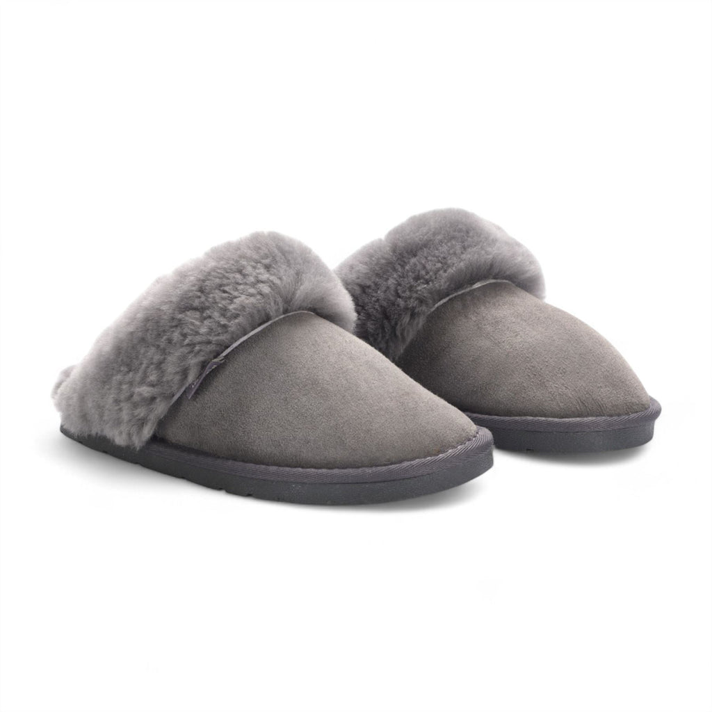 Women's Genuine Sheepskin Grey Suede Mule Winter Slippers - Luna