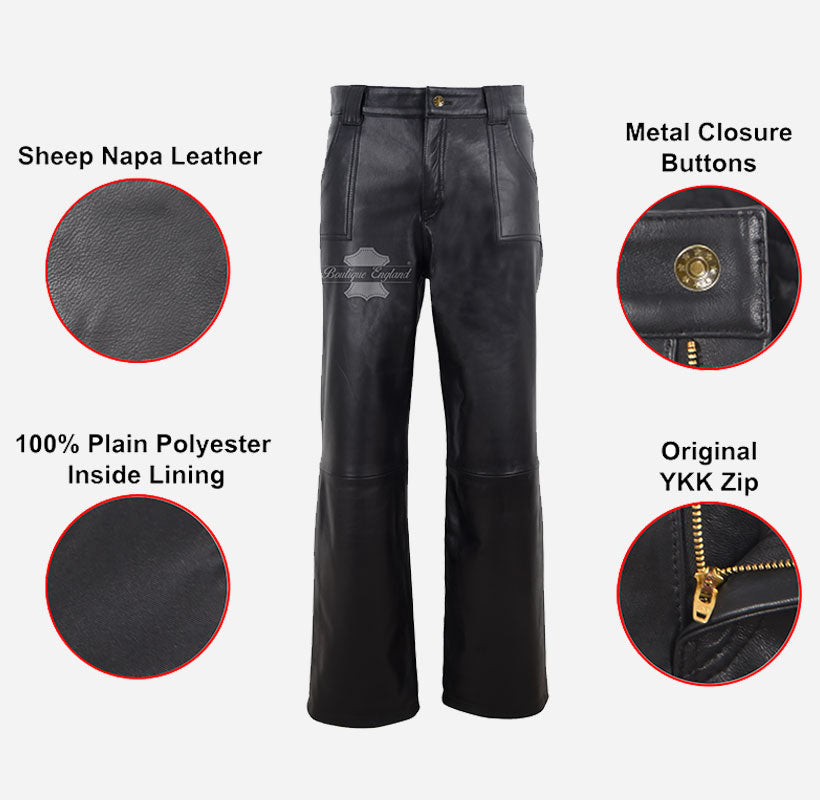 Women's High Waist Wide Leg Leather Pants in Black