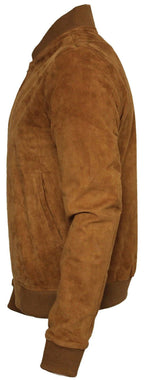 Mens Varsity Soft Suede Leather Bomber Jacket