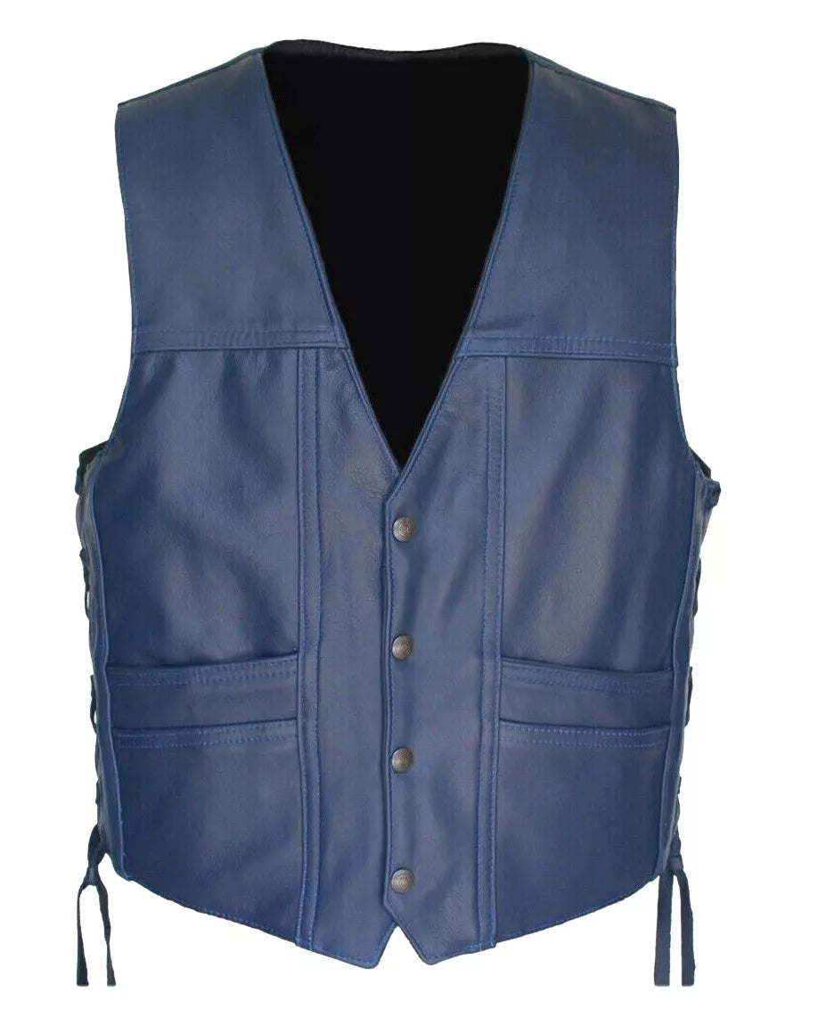Men’s Blue Cruiser Leather Vest
