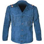 Mens Western.Buckskin Suede Leather Jackets Cowboy Leather Coat/Beads