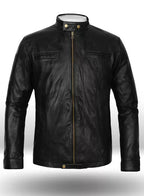 Men Slim Fit PU Leather Jacket M-7-Black