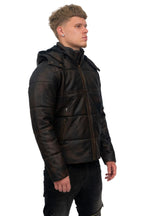 Mens Puffer Leather Bomber Jacket-Augsburg