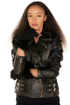 Womens Shearling  Mittens Fingerless Cuffs Toscana Suede Sheepskin Fur