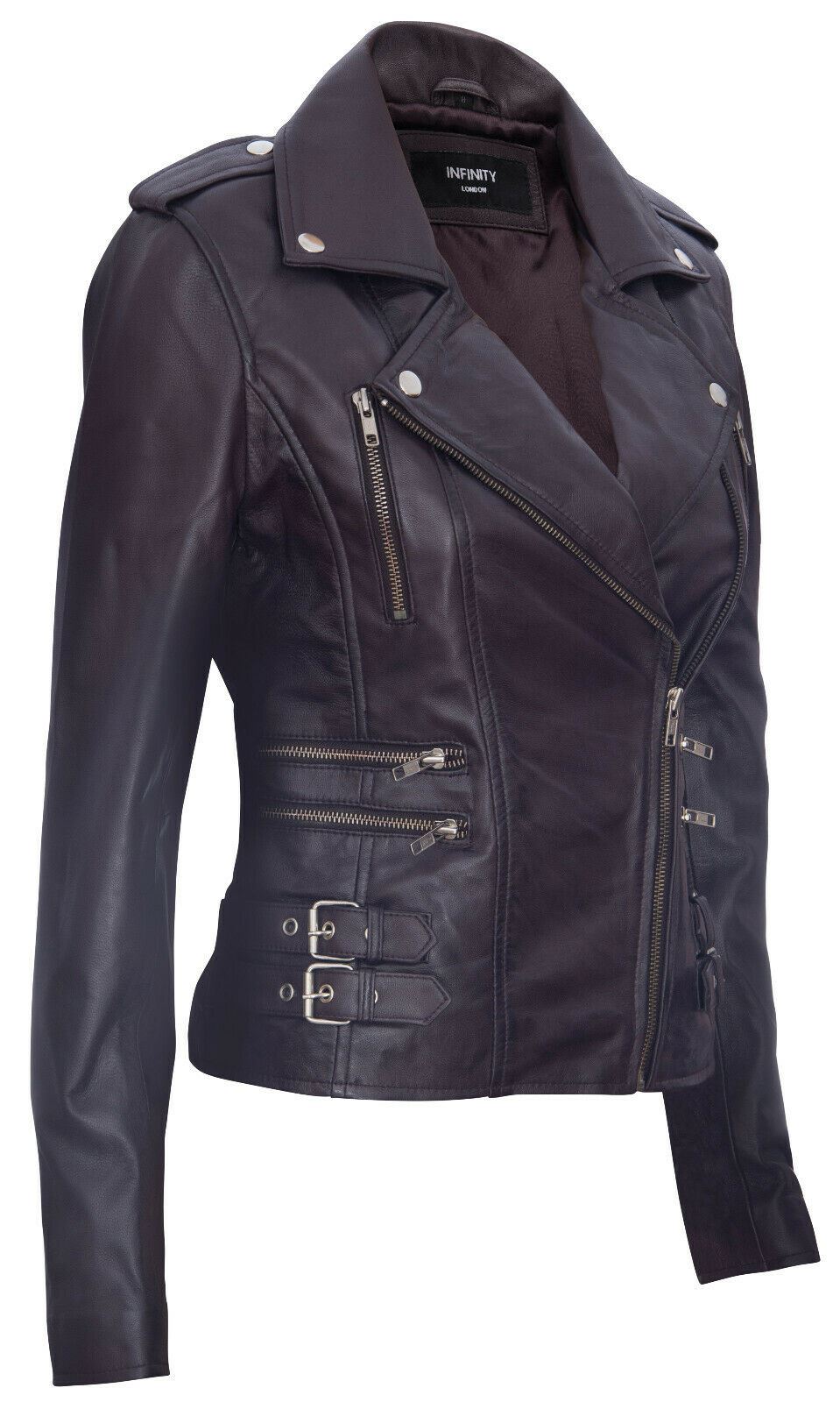 Womens Leather Brando Biker Jacket-Loddon