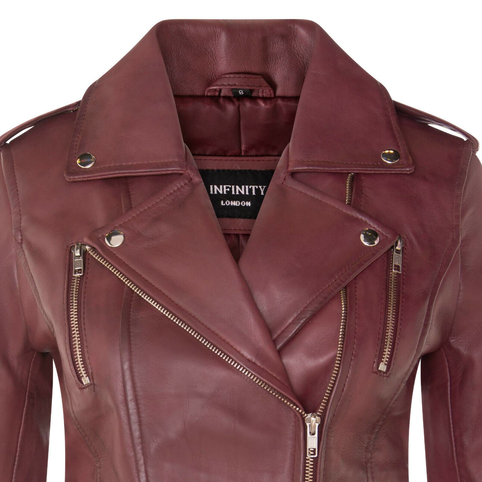 Womens Leather Brando Biker Jacket-Loddon