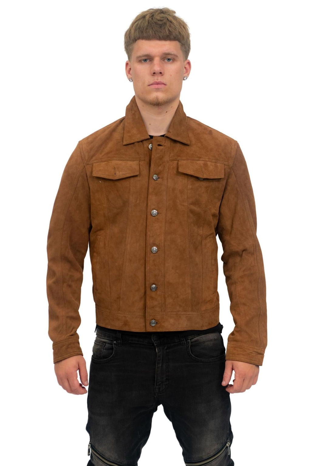 Mens Goat Suede Leather Jeans Jacket-Adelaide