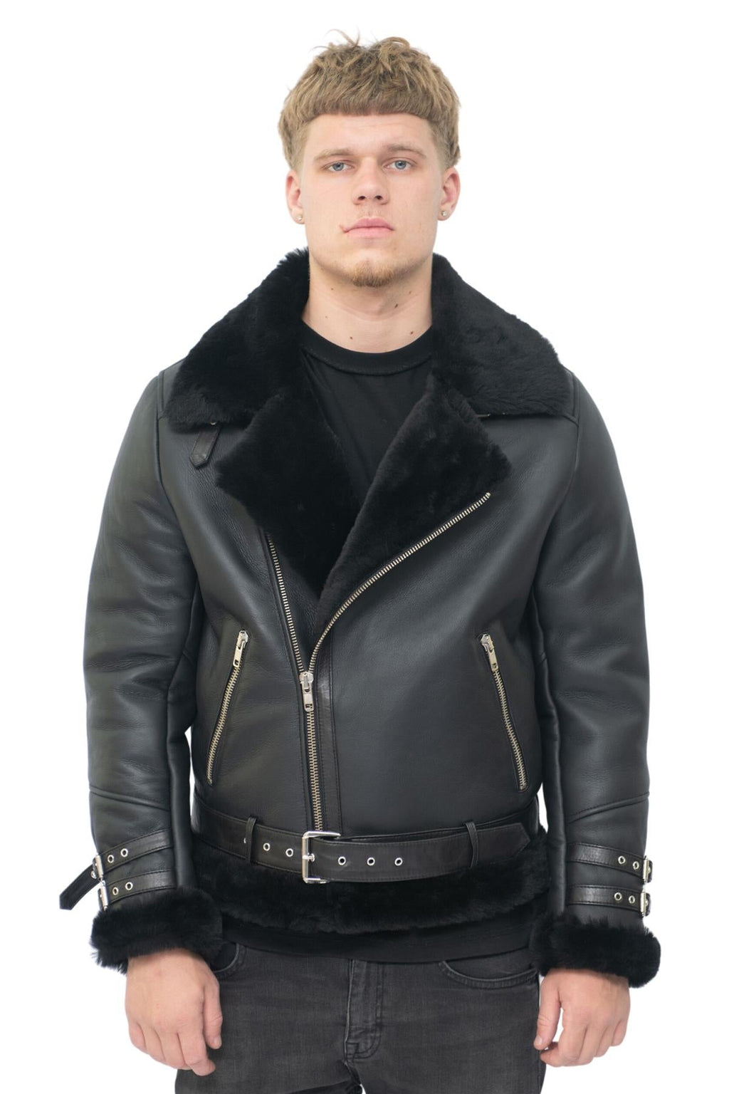 Mens Sheepskin Leather Biker Jacket-Edmonton