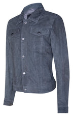 Mens Suede Trucker Shirt Denim Leather Jacket