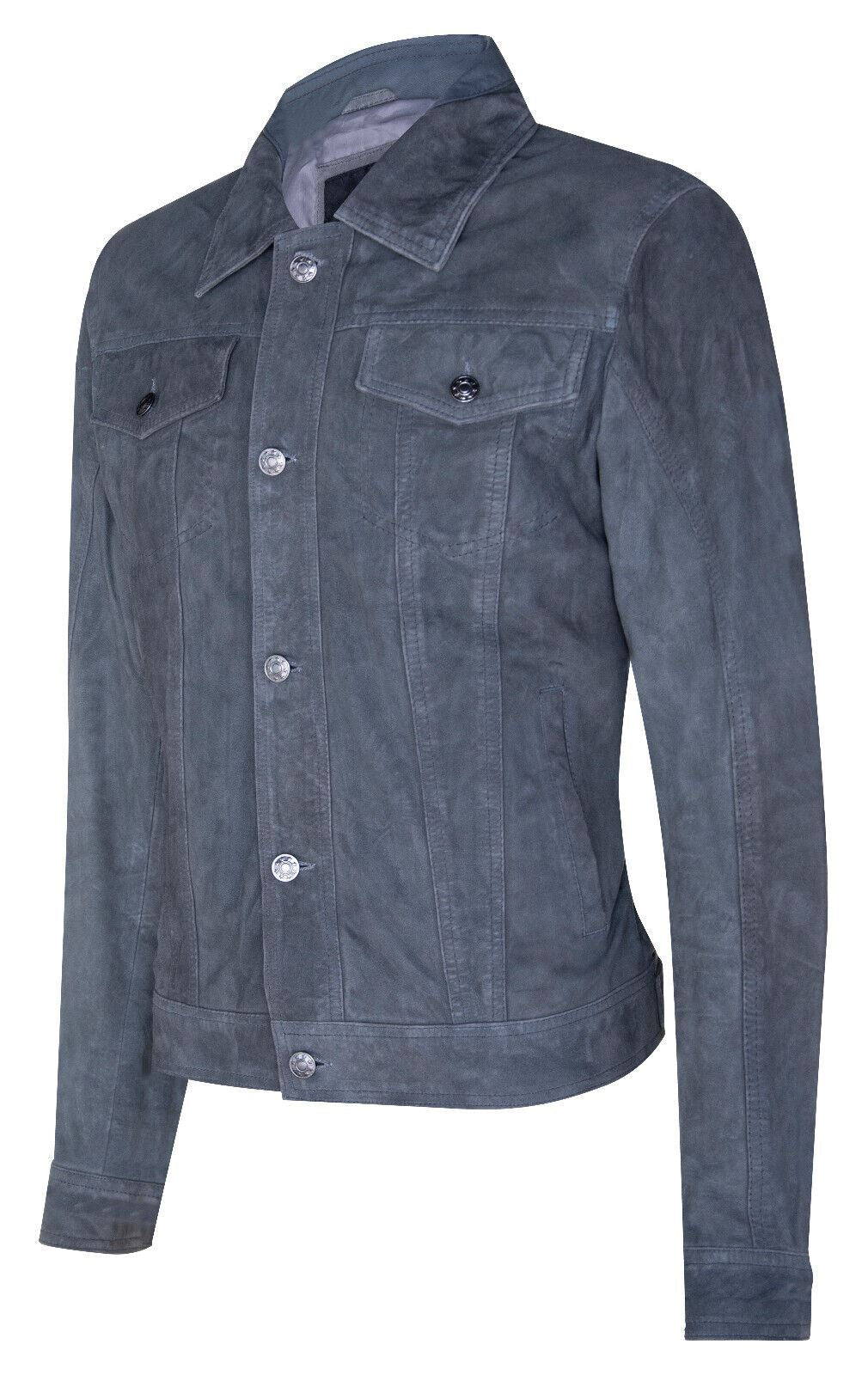 Mens Suede Trucker Shirt Denim Leather Jacket