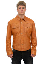 Mens Retro Leather Shirt Jeans Jacket-Beijing