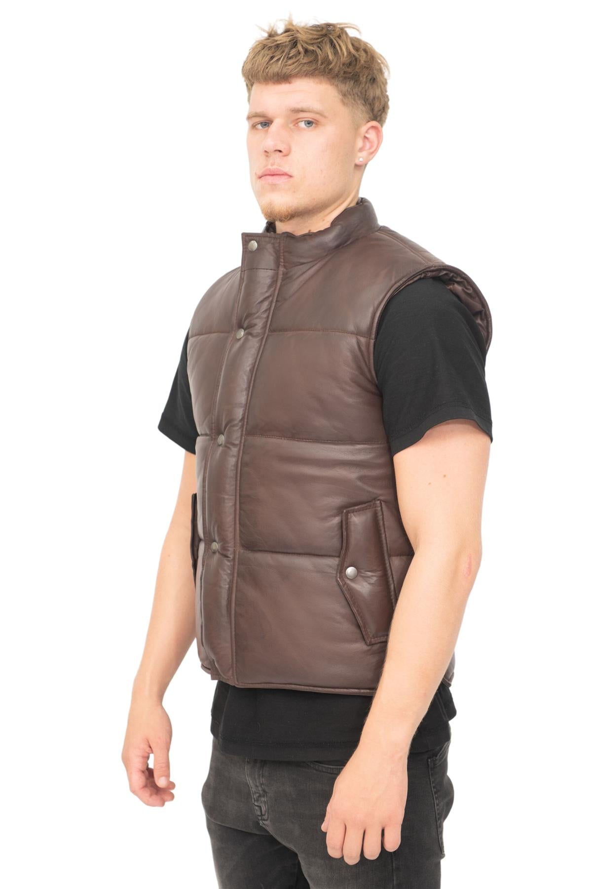 Mens Classic Leather Puffer Waistcoat-Nottingham