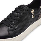 Tamaris Womens Black Gold Faux Leather Fashion Lace Up Sneakers