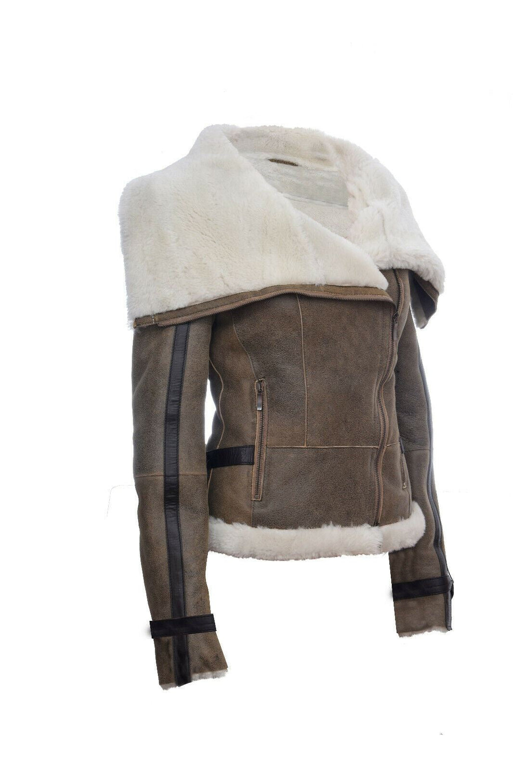 Womens Merino Sheepskin Aviator Leather Jacket-Asmara