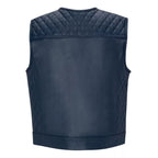 Mens Blue Genuine Leather Motorcycle Vest/Slim Fit Sleeveless Jacket/Biker Vest
