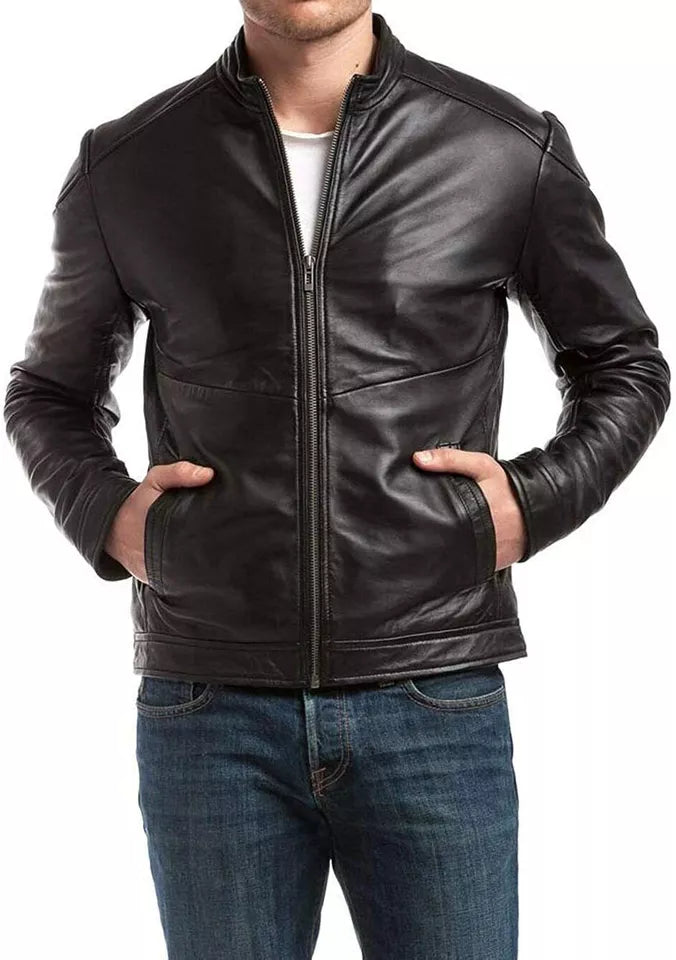 Men's Casual Simple Dark Brown SlimFit Faux Leather Jacket