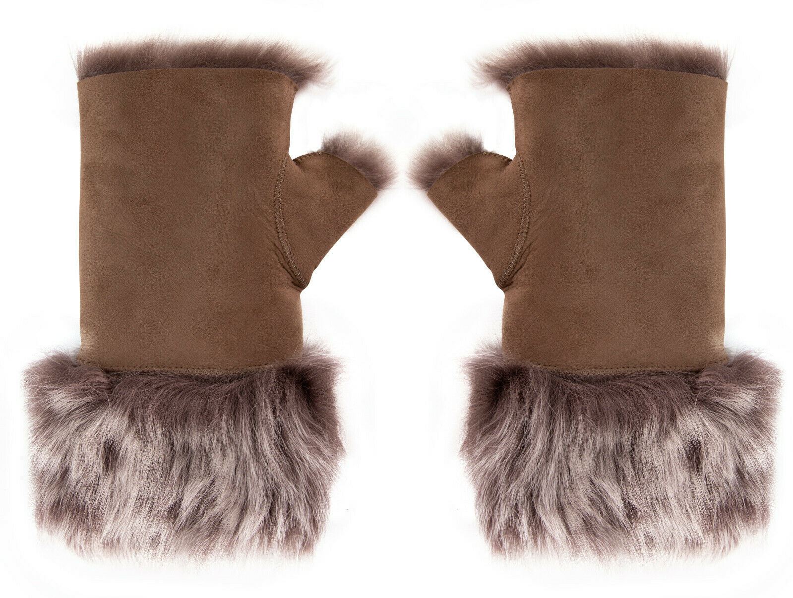 Womens Shearling  Mittens Fingerless Cuffs Toscana Suede Sheepskin Fur