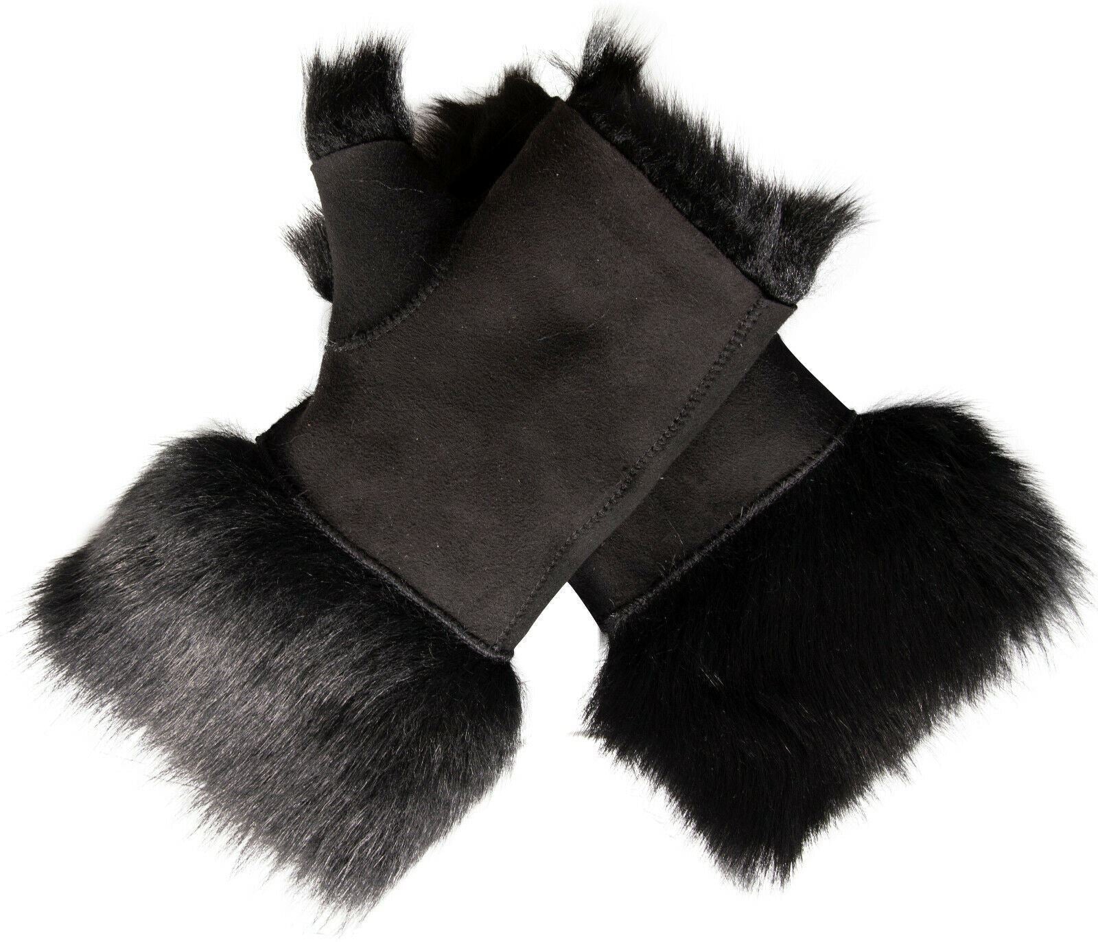 Womens Shearling  Mittens Fingerless Cuffs Toscana Suede Sheepskin Fur