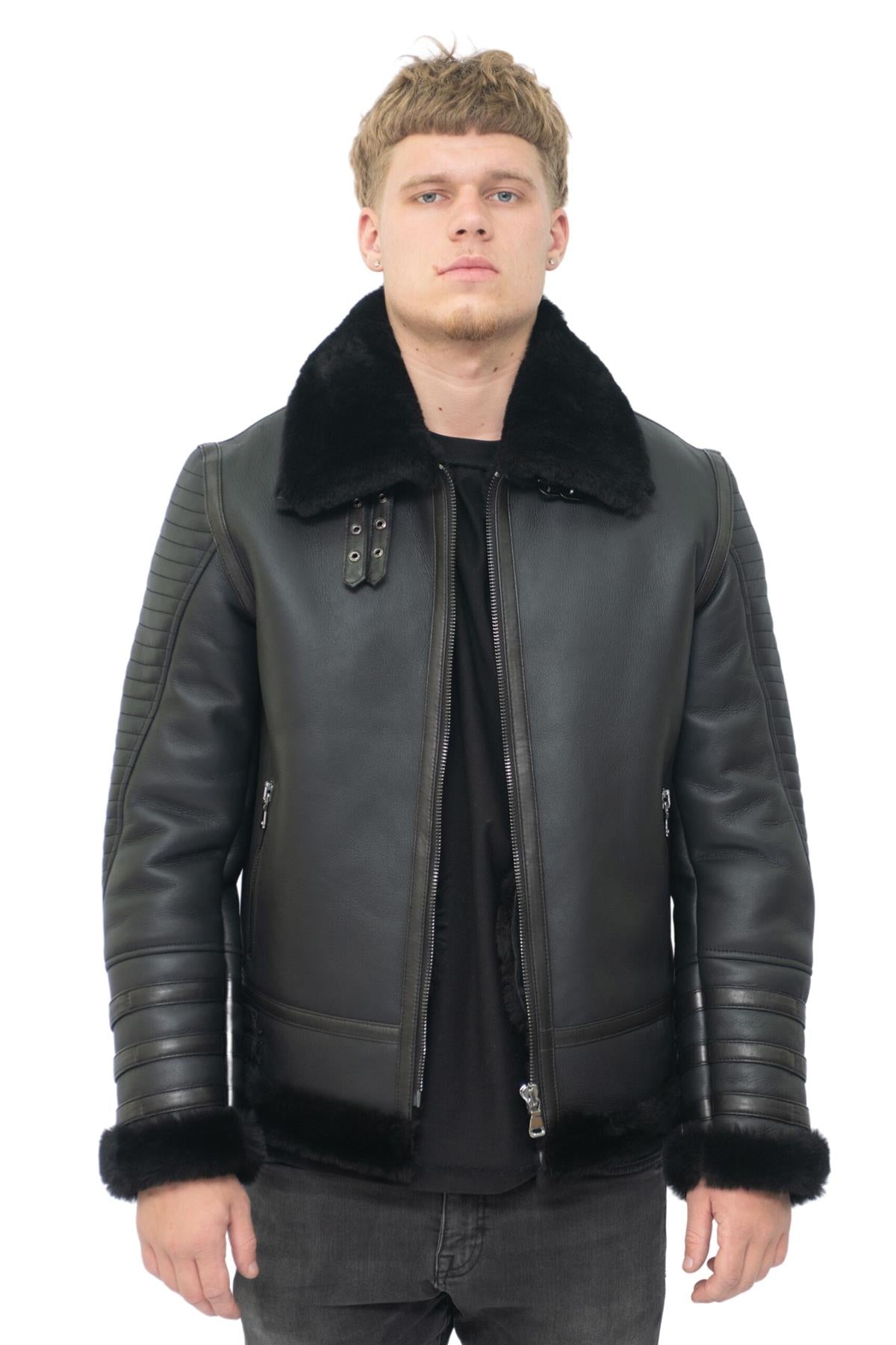 Mens Retro Sheepskin Bomber Jacket-Asheville