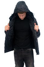 Mens Puffer Leather Bomber Jacket-Alicante