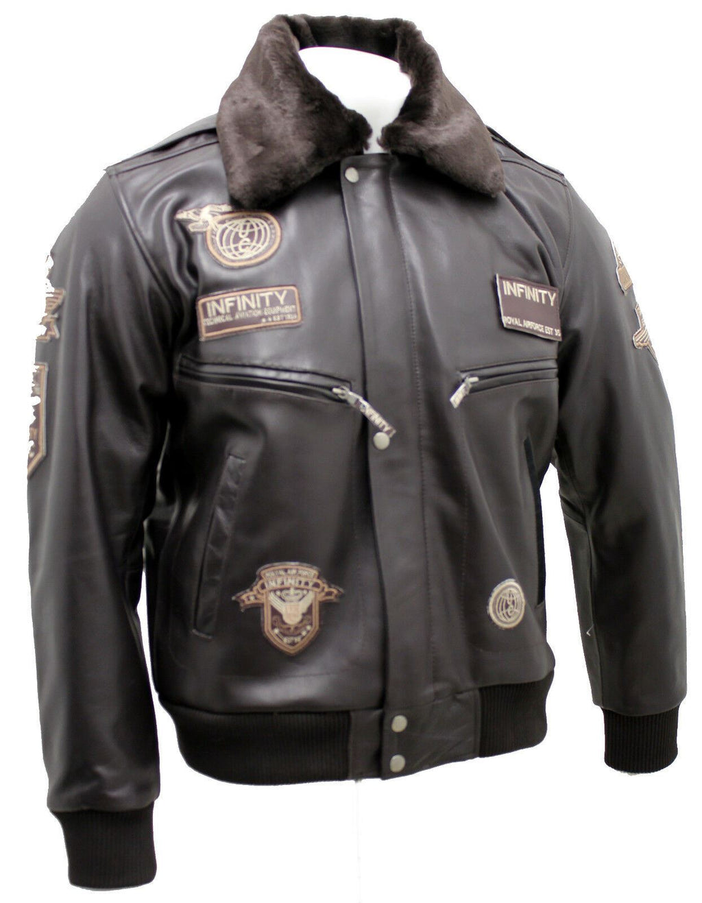 Mens Cow Hide Detachable Collar Leather Flight Bomber Jacket