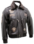 Mens Cow Hide Detachable Collar Leather Flight Bomber Jacket