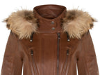Womens Slim Fit  Leather Hooded Parka Jacket-Northam