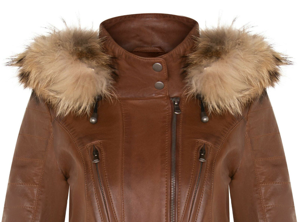 Womens Quilted Leather Parka Jacket-Curitiba