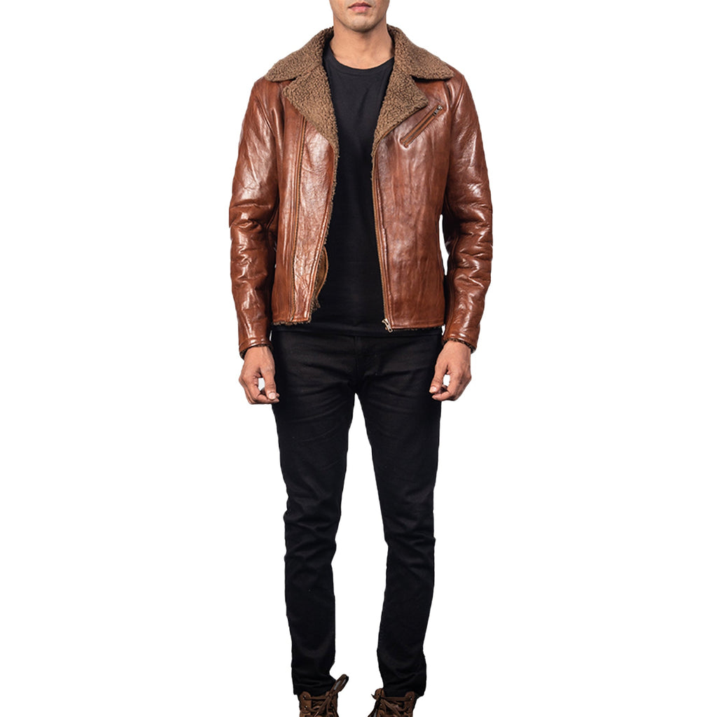 Alberto Shearling Brown Leather Jacket