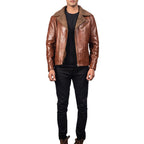 Alberto Shearling Brown Leather Jacket