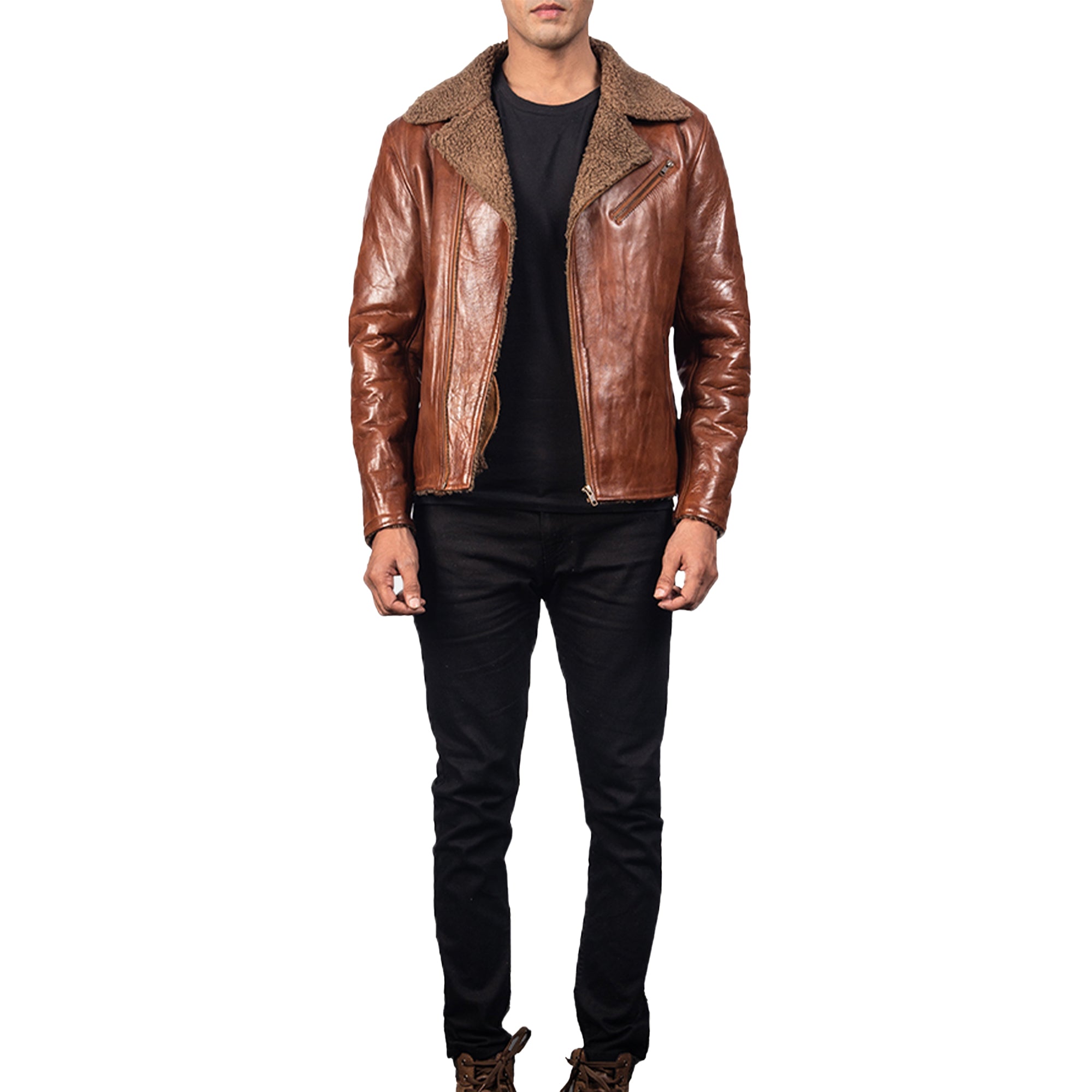 Alberto Shearling Brown Leather Jacket