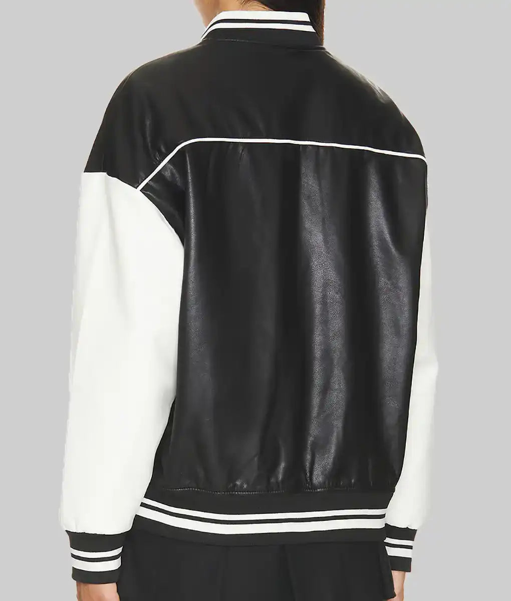 Women’s Black and White Leather Varsity Jacket