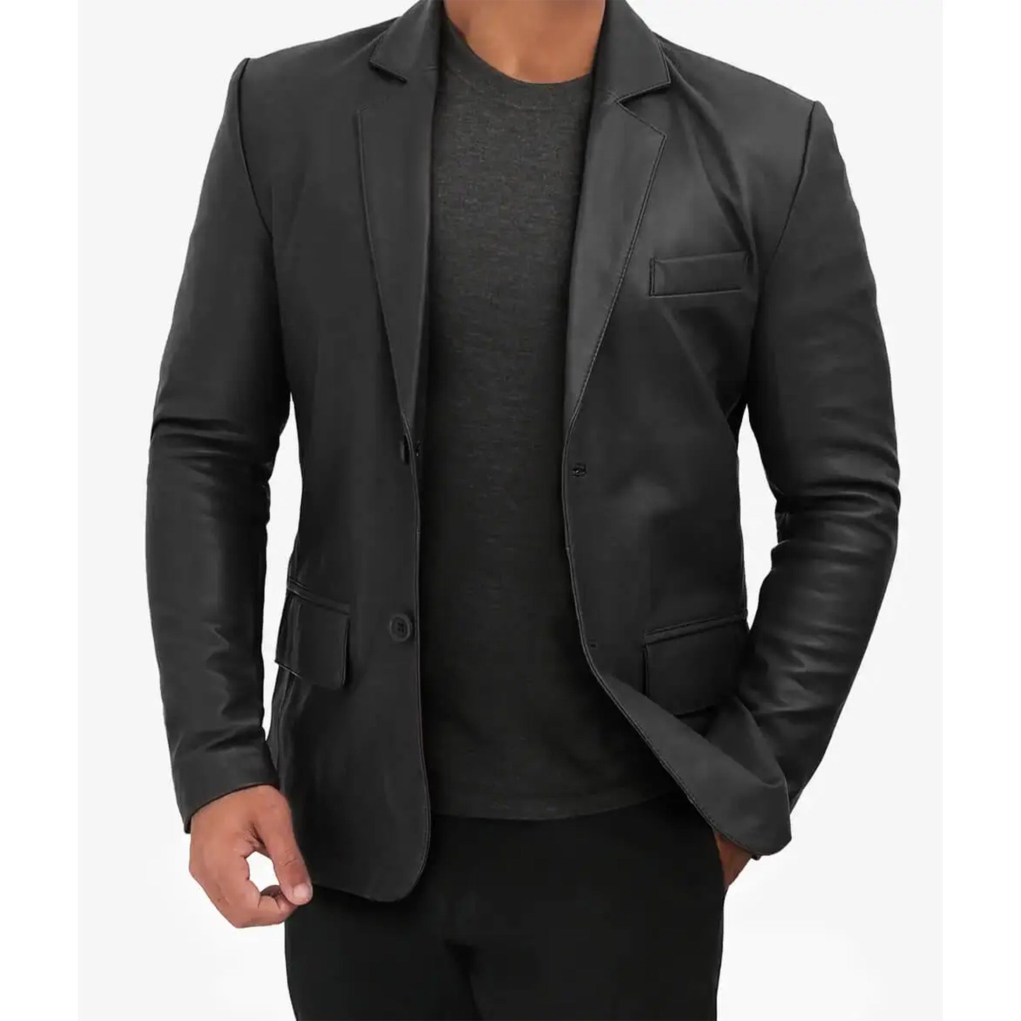 Men’s Casual Black Leather Blazer